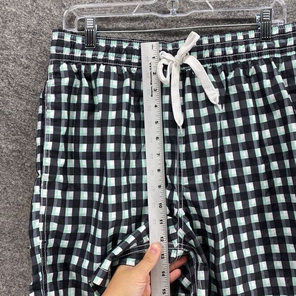 New Skanu Swim Shorts Men L Large Black Plaid Mid Rise Drawstring Pockets Swim - Picture 8 of 12